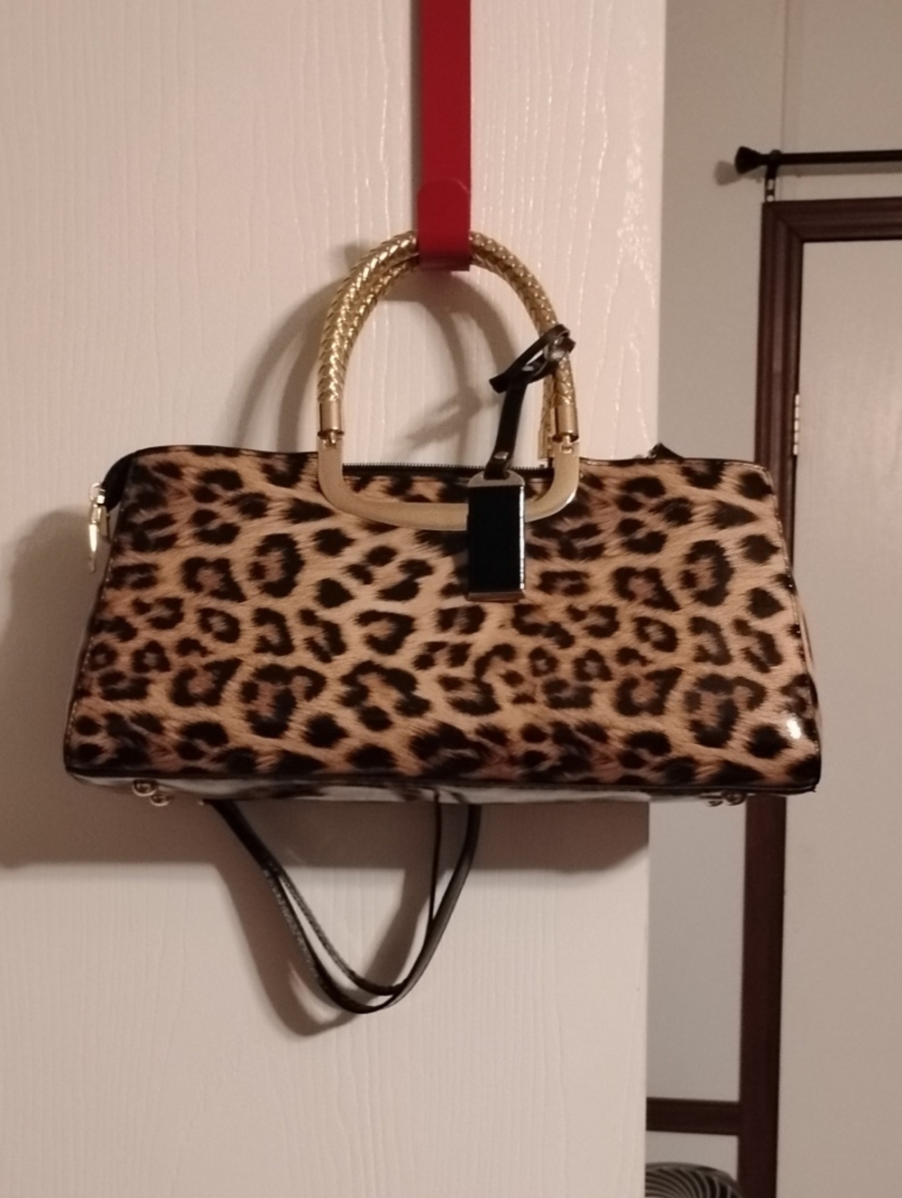 Leopard Print Tote Bag with Gold Handles - Chic Women's Bag